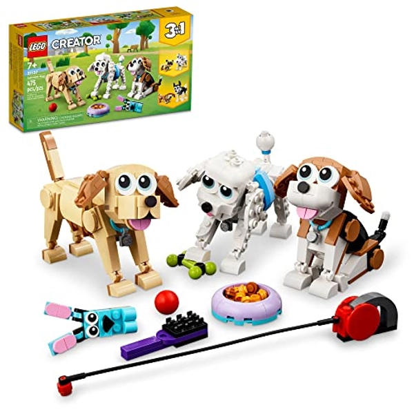 LEGO Creator 3-in-1 Adorable Dogs Building Toy Set 31137, Small Toys for Dog Lovers, Featuring Dachshund, Beagle, Pug, Poodle, Husky, or Labrador Figures for Kids Ages 7 and Up - Building Toy Set