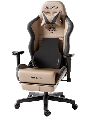 AutoFull C3 Gaming Chair Office Chair PC Chair with Ergonomics Lumbar Support, Racing Style PU Leather High Back Adjustable Swivel Task Chair with Footrest (Brown) - Brown