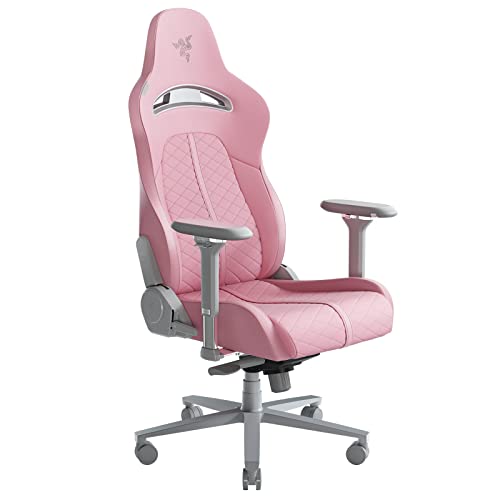 Razer Enki Gaming Chair: All-Day Gaming Comfort - Built-in Lumbar Arch - Optimized Cushion Density - Dual-Textured, Eco-Friendly Synthetic Leather - Reactive Seat Tilt & 152-Degree Recline - Pink - Quartz