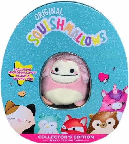Squishmallows Official Kellytoy Collector's Tin Set with Micromallow Exclusive Pin and Trading Cads Choose Your Favorite or Collect Them All (Brina The Bigfoot) - Brina the Bigfoot