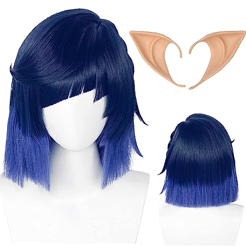 Alacos Short Blue Yelan Wig, Short Straight Yelan Cosplay Wigs Perfect for Game Role, Mixed Color Purple BOB Wig for Halloween Party Cosplay Pleasure(Bob Yelan) - Bob Yelan