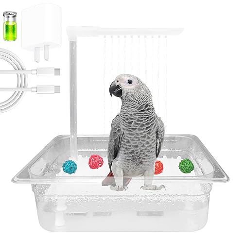 WQY GroceryShop Parrot Bathtub Bird Automatic Bath Shower with 180 ° Circulating Faucet Contains USB and Power Plug for Medium Birds African Grey Amazon Conure Parakeet Cockatiel Lovebird - Single Tube Bird Bathtub
