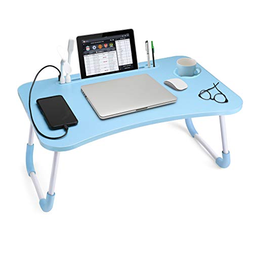 Slendor Laptop Desk Foldable Bed Table Folding Breakfast Tray Portable Lap Standing Desk Notebook Stand Reading Holder for Bed/Couch/Sofa/Floor - Blue