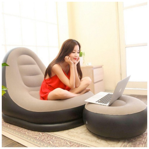 Inflatable Chair with Foot Rest Bean Bag Couch Set Large - Beige