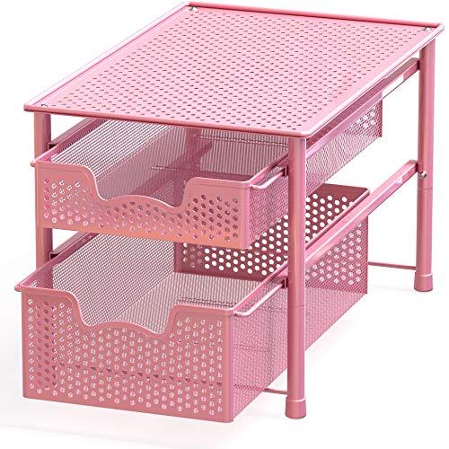 Simple Houseware Stackable 2 Tier Sliding Basket Organizer Drawer, Pink - 2-Tier - Pink
