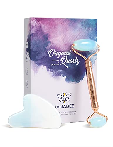 Gua Sha Facial Massage Tools,Rose Quartz Face Roller,Jade Roller for Face,Beauty Face Massager,Eye Massager,Reduce Wrinkles,Lymphatic Drainage,Face Lift.HANABEE Skin Care Sets & Kits (Opal) - Opal