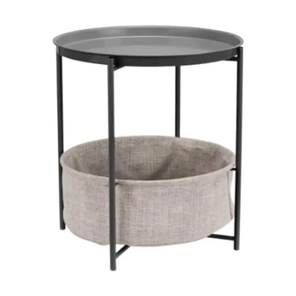Amazon Basics Round Storage End Table, Side Table with Cloth Basket - Charcoal/Heather Gray, 19 x 18 x 18 Inches