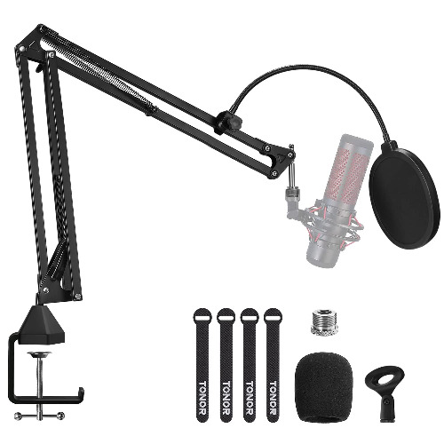Microphone Arm Stand, TONOR Adjustable Suspension Boom Scissor Mic Stand with Pop Filter, 3/8" to 5/8" Adapter, Mic Clip, Upgraded Heavy Duty Clamp for Hyperx Blue Yeti Rode Elgato etc. Mics (T20)