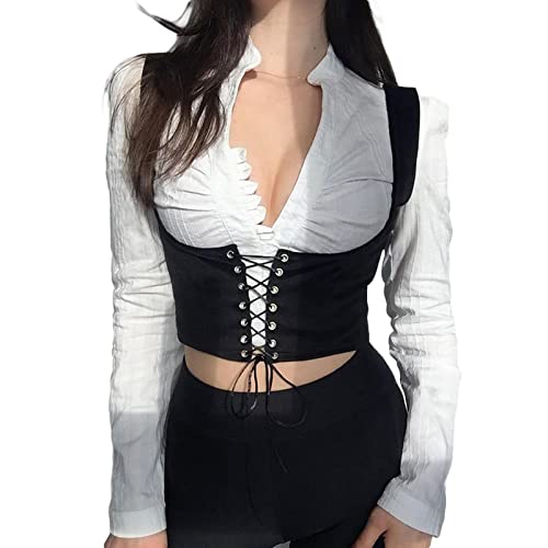 Women Corset Vest Elastic Waist Trainer Belt Sexy Bustier Top Vintage Underbust Corset - Large - A1 Black