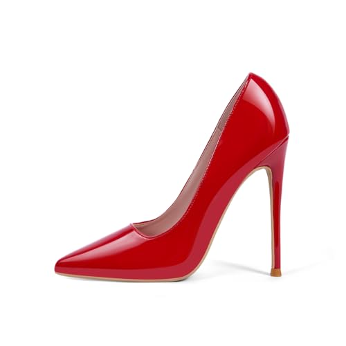 GENSHUO Women's High Heels for Women Classic Pointed Closed Toe Heels Sexy Stiletto Pumps Elegant Classy Wedding Bridal Party Dress Shoes - 7 - Red