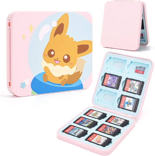 DLseego Cute Fox Game Case For Switch Lite / Switch / Switch OLED, 12 Slots Game Cards Holder and 12 Micro SD Card Slots, Portable Game Card Storage Cartridge Box - F Pink