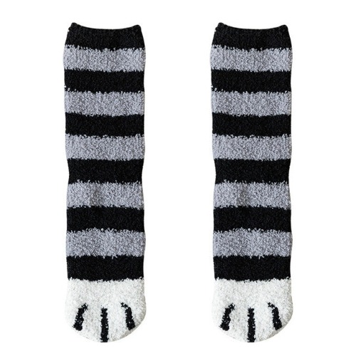Warm Cat Paw Socks, Fuzzy Kawaii Winter Claw Socks, Thick Coral Fleece Sleeping Socks - 1 x Bar Black