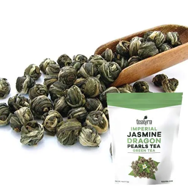 Tealyra - Imperial Jasmine Dragon Pearls - Loose Leaf Green Tea - Jasmine Green Tea with Pleasant Aroma and Tonic Effect - 113g (4-ounce) - 4 Ounce (Pack of 1)