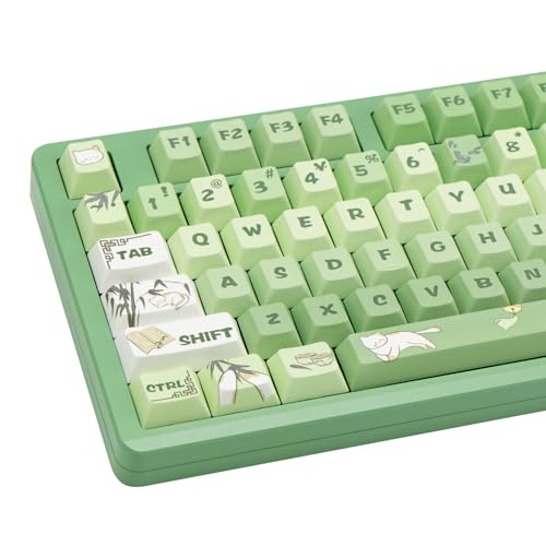 COOMICKEY 132 Keys PBT Keycaps, Cute Cats Green Keycaps Cherry Profile Dye-Sub Keycaps Set, Kawaii Custom Keyboard Keycaps for 60% 65% 75% 100% Cherry Gateron MX Switches Mechanical Keyboard - Bamboo Cat Keycaps (Cherry)