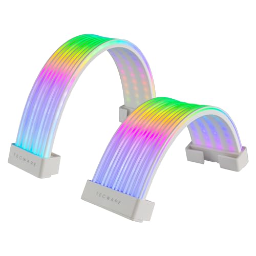 TECWARE Flex RGB PSU Extension Cable Cover Kit, Light Up LED Strip Set for GPU and Motherboard PC Cables, 5V 3 Pin ARGB Sync, Compatible with 8-Pin, 16-Pin, 24-Pin, White - White RGB