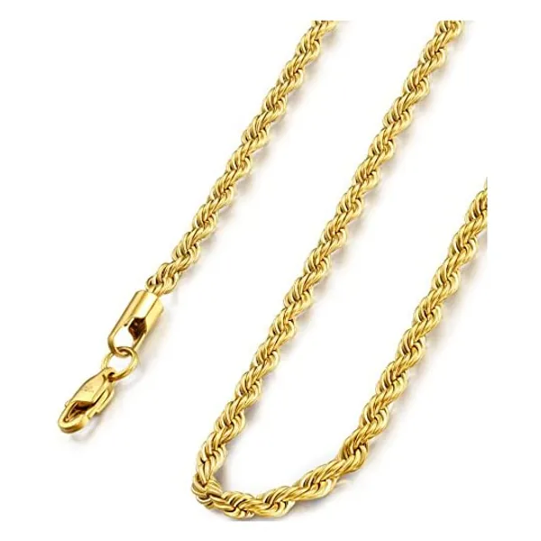 
                            FIBO STEEL 18k Real Gold Plated 2.5-8 MM Stainless Steel Mens Womens Necklace Twist Rope Chain, 16-36 inches
                        