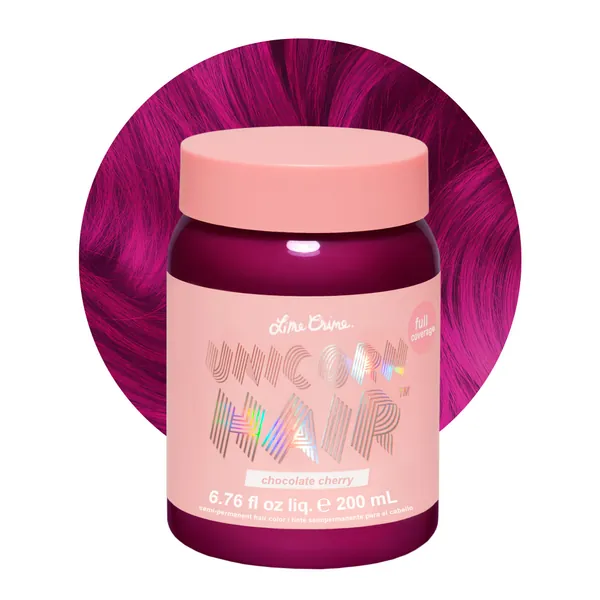 Lime Crime Unicorn Hair Dye Full Coverage, Chocolate Cherry (Burgundy Red) - Vegan and Cruelty Free Semi-Permanent Hair Color Conditions & Moisturizes - Temporary Red Hair Dye With Sugary Citrus Vanilla Scent - Chocolate Cherry (Burgundy Red)