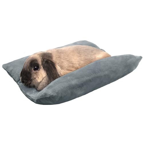 Soft Rabbit Bed, 15.7" x 14" Warm Thickened Bunny Concave Bed, Cuddle Cushion Plush Mat with Cotton Lounger Pillows, Small Pet Flop Mat for Cage Sleeping Indoor, Gray - Grey