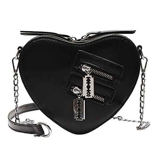 Gothic Heart Shaped Blade Zipper Chain Bag - Black