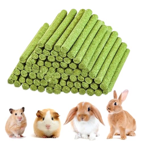 NSWXZDS 48PCS Rabbit Toys, Bunny Chews Timothy Hay Stick Guinea Pig Food, Hamster Toys for Teeth Grinding, Rabbit Alfalfa Treat, Rodent Molar Snack for Chinchilla Squirrel Gerbil Hedgehog Chipmunk - 1 Count (Pack of 48)