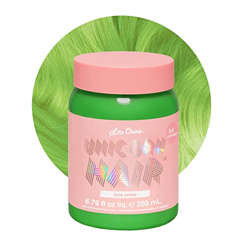 Lime Crime Full Coverage Unicorn Hair Dye, Lime Crime - Damage-Free Semi-Permanent Hair Color Conditions & Moisturizes - Temporary Hair Tint Kit Has A Sugary Citrus Vanilla Scent - Vegan - Lime Crime (Lime Green)