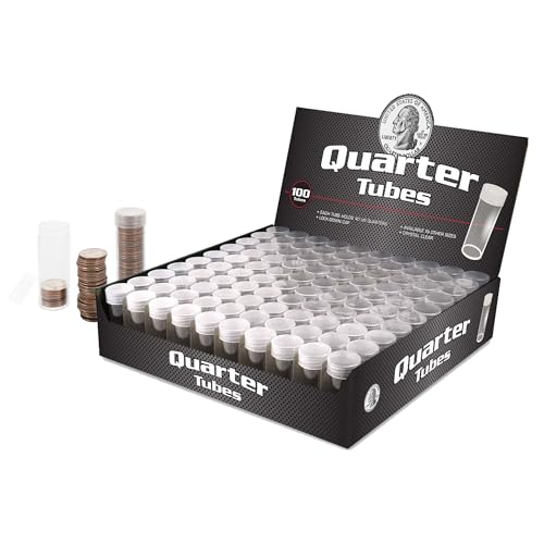 BCW Quarter Coin Storage Tubes - 100 ct | Archival Quality Plastic Coin Holders, Screw-On Caps | Long-Term Coin Storage