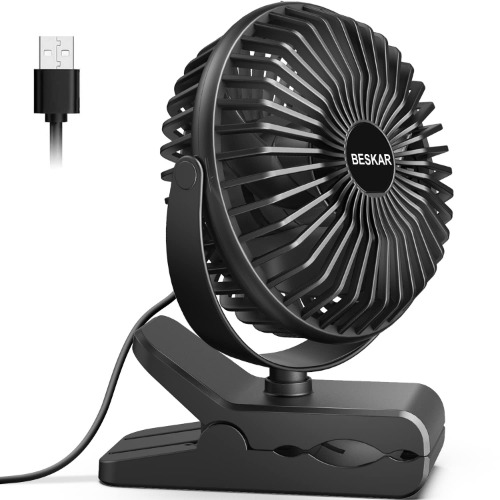 BESKAR 6 Inch Clip on Fan, 3 Speeds Small Fan with Strong Airflow, Clip & Desk Fan USB Plug in with Sturdy Clamp - Ultra Quiet operation for Office Dorm Bedroom Stroller