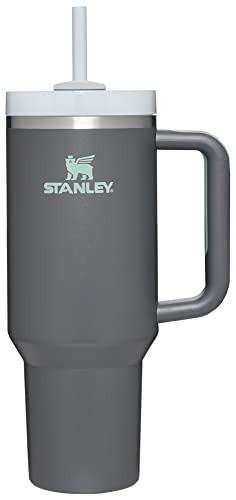 STANLEY Quencher H2.0 FlowState Edelstahl-Vakuumisolierter Becher mit Deckel und Strohhalm für Wasser, Eistee oder Kaffee, Smoothie und mehr, Holzkohle, 1,2 l - 1,1 l - Dunkelgrau