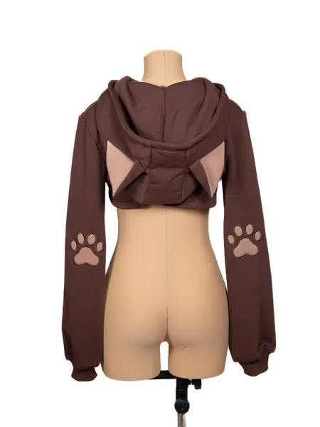 Neko Crop hoodie (Brown) - Moruhiko