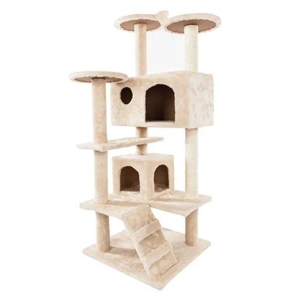 52" Solid Cute Sisal Rope Plush Cat Climb Tree Cat Tower - Beige