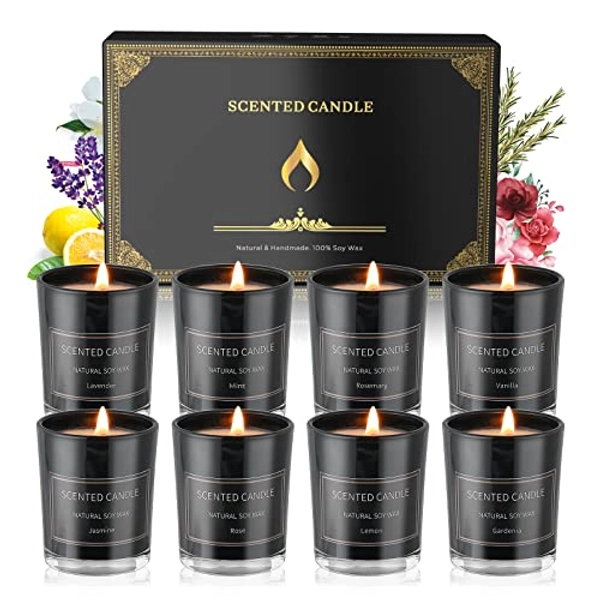 Home Scented Candles, 8 Pack Aromatherapy Jar Candles Smoke-Free Strong Fragrance Long Lasting, 8 Fragrances Scented Candles Gift Set for Women, Perfect for Valentine Birthday Mother's Day Gift