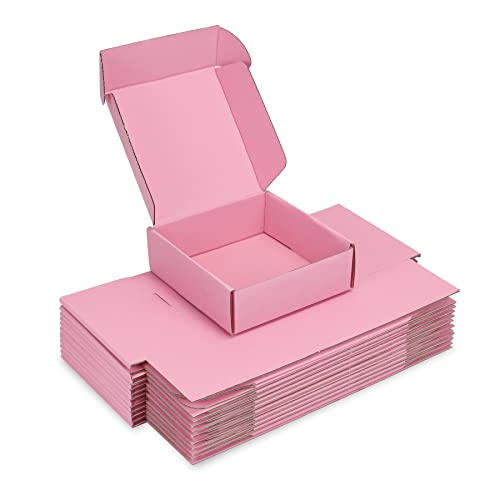 BJADE'S Shipping Boxes 6x6x2 Inches,25 Pack Small Corrugated Cardboard Mailer Box for Mailing,Presents Packing,Moving and Storage(Pink)