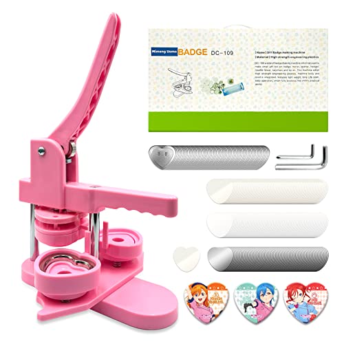 Heart Shaped Button Maker Machine 2.25inch (58mm) DIY Pins Making Kit, Easy to Use ​Out of Box and Come with Accessories 100pcs Heart Button Parts Gift for Kids(Pink) - Heart - Pink