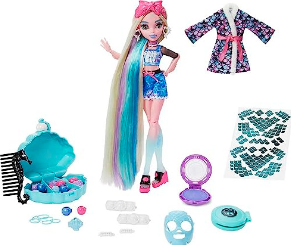 Monster High Doll, Lagoona Blue Spa Day Set with Wear and Share Accessories Like Hair Clips, Hair Chalk and Tattoos
