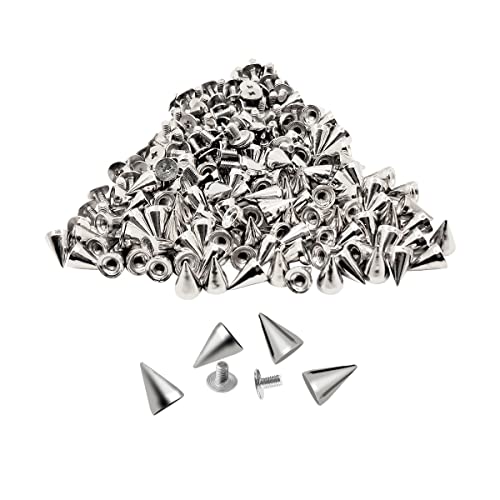 zhuohai 100 Pairs Cone Spikes Screwback Studs, Cone Silver Studs and Spikes Punk, DIY Leather Craft Cool Rivets Punk(7X10mm) - Silver