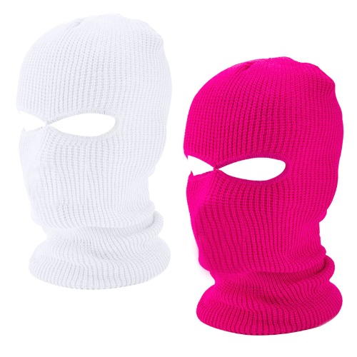 TSLBW 2 Pcs Ski Mask Balaclava 2-Hole Full Face Cover Winter Knitted Balaclava Warm Face Cover for Cycling Skiing Outdoor Sports - Rose red and White