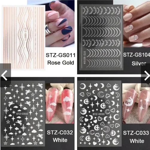 Rose Gold Striping Tape Nail Design Moon Stripe Lines 3D Geometry Slider for Nails Gel Polish Sticker Decals for Manicure