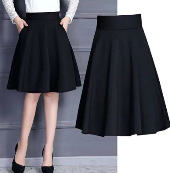 Pocket Skirt Medium Length Large Size High Waist Slim A-line Skirt