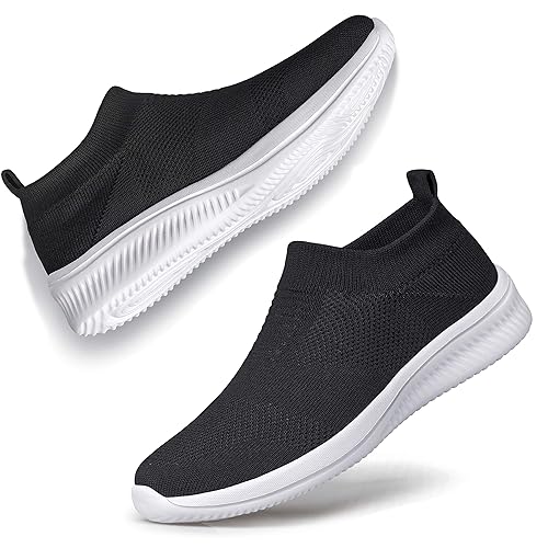 vibdiv Walking Shoes Women Casual Sock Sneakers Lightweight Comfy Breathable Pull-on Zapatillas de Mujer - 8.5 - Black White