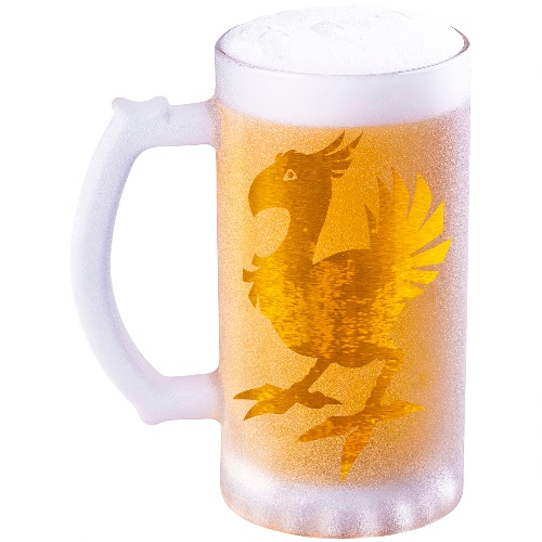 Chocobo Sandblasted Glass Beer Stein, FF Frozen Glass, Gift For Him, Gamer Gifts, Beer Mug Glass, Geek Groomsmen Gift, Gift Ideas For Men, Gift For Daddy, Beer Tankard - 
