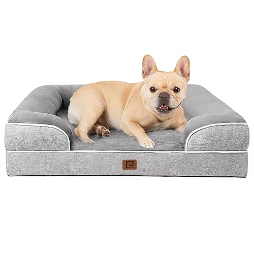EHEYCIGA Orthopedic Dog Bed for Medium Dogs, Waterproof Memory Foam Medium Dog Beds with Sides, Non-Slip Bottom and Egg-Crate Foam Medium Dog Couch Bed with Washable Removable Cover, Grey - 30.0"L x 20.0"W x 6.5"Th - Grey