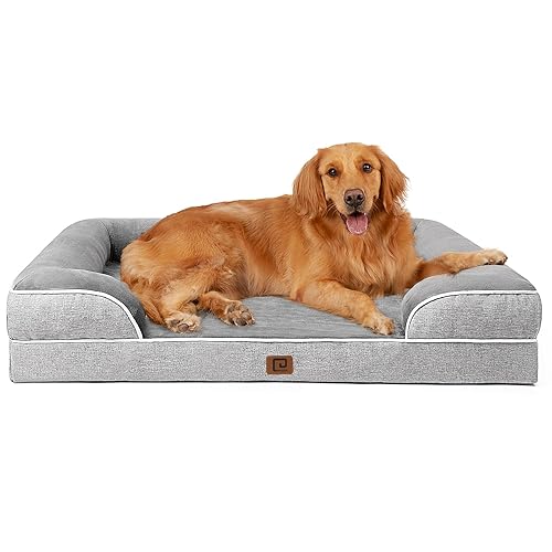 EHEYCIGA Orthopedic Dog Beds for Extra Large Dogs, Waterproof Memory Foam XL Dog Bed with Sides, Non-Slip and Egg-Crate Foam Big Dog Couch Bed with Washable Removable Cover, Grey - 44.0"L x 32.0"W x 6.5"Th - Grey