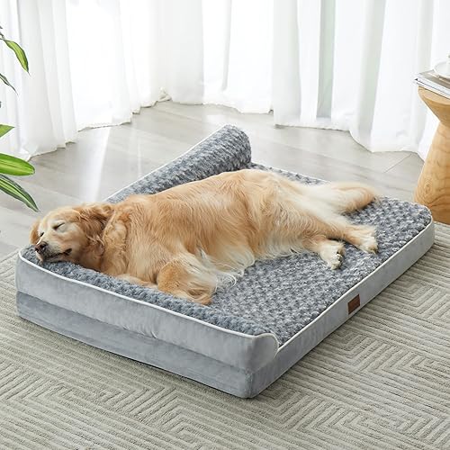 BFPETHOME Orthopedic Dog Beds for Large Dogs-Waterproof Sofa Dog Bed with Removable Washable Cover, Large Dog Bed with Waterproof Lining and Nonskid Bottom,Pet Bed for Large Dogs - 30.0"L x 20.0"W x 6.5"Th - Grey