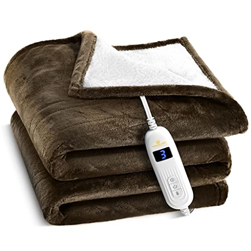 Medical king Heated Blanket, Machine Washable Extremely Soft & Comfortable Electric Blanket Throw Fast Heating with Hand Controller 10 Heating Settings & auto Shut-Off (Brown, 50 x 60) - Brown - 50" x 60"