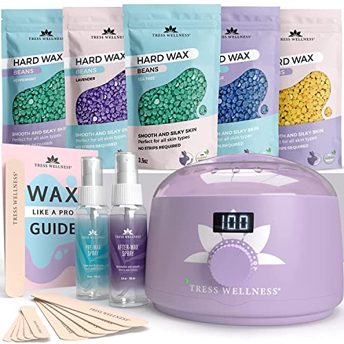 Tress Wellness Waxing Kit for Brazilian Wax - Easy to Use - For Sensitive Skin - Digital Display, Purple - Pastel - Purple