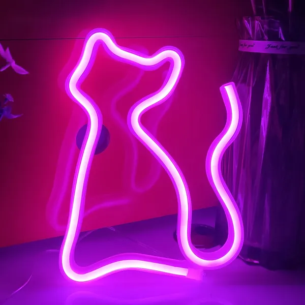 JYWJ Cat Neon Signs,USB or 3-AA Battery Powered Neon Light,LED Lights Table Decoration,Girls Bedroom Wall Décor,Kids Birthday Gift,Wedding Party Supplies Business Gifts Neon Signs(Pink) - Pink