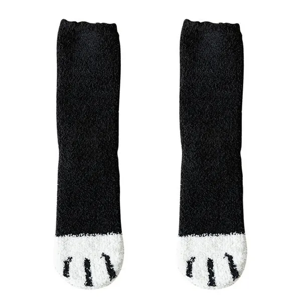 Warm Cat Paw Socks, Fuzzy Kawaii Winter Claw Socks, Thick Coral Fleece Sleeping Socks - 1 x Black Socks