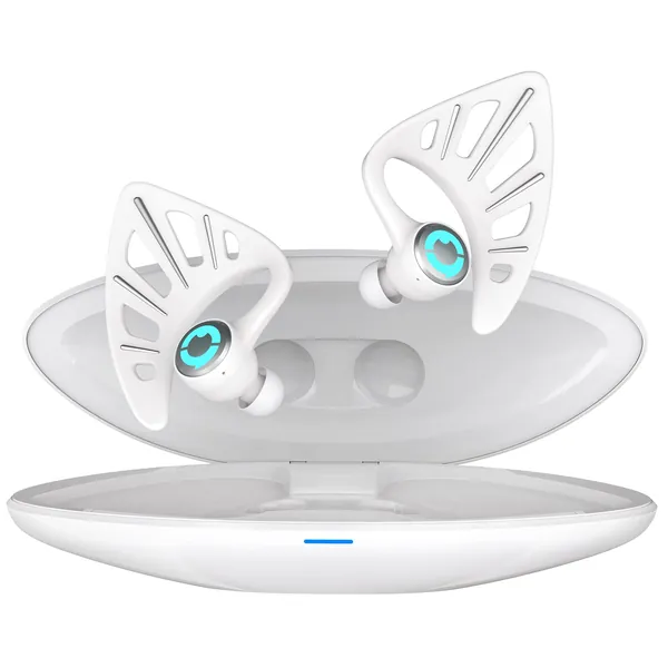 Yowu Elf Ear Headphones, Wireless 5.0 Earphones, 10 Colors RGB Effects with App Control, Dual Microphone Noise Reduction, IPX4 Water Resistant, Elf in-Ear Earbuds with Charging Case -White - White