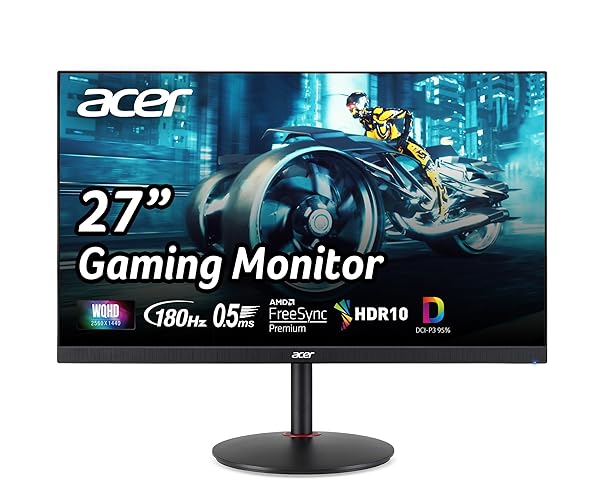 Acer Nitro 27" WQHD 2560 x 1440 PC Gaming IPS Monitor | AMD FreeSync Premium Up to 180Hz Refresh 0.5ms DCI-P3 95% 1 Display Port 1.2 & 2 HDMI 2.0 XV271U M3bmiiprx,Black - 27" 180Hz
