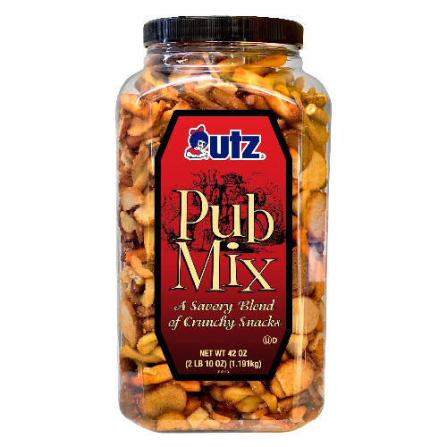 Utz Pub Mix, 42 Oz. Barrel, Savory Snack Mix with a Blend of Crunchy Flavors for a Tasty Party Snack, Resealable Container, Trans-Fat Free and Kosher Certified - 2.5 Pound (Pack of 1)